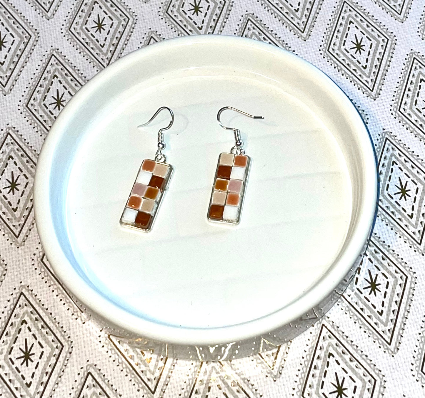 Warm Tone Neutral Mini Tile Earrings