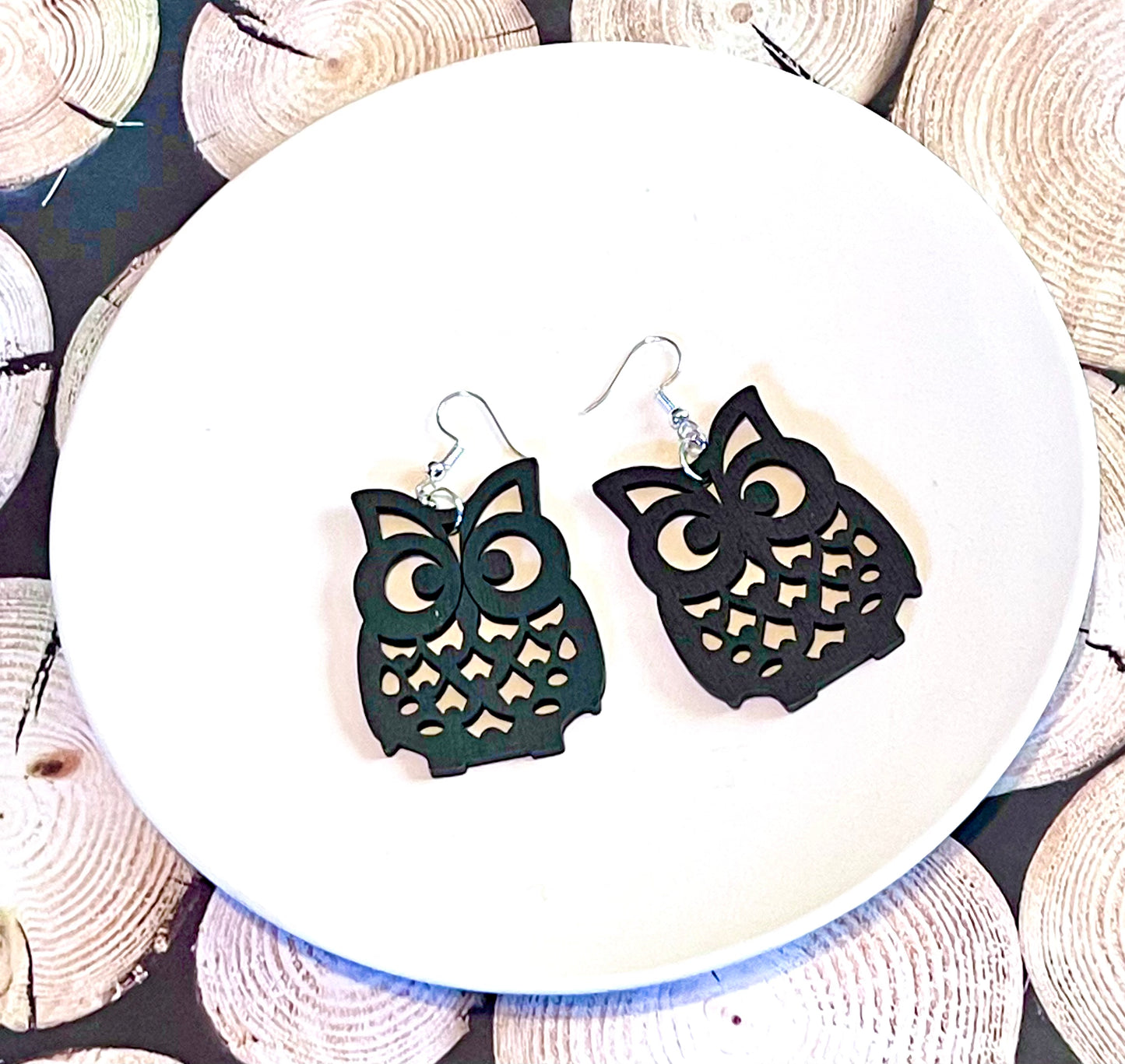 Owl Cutout Wood Earrings