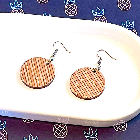 Striped Gold Leaf and Wood Earrings