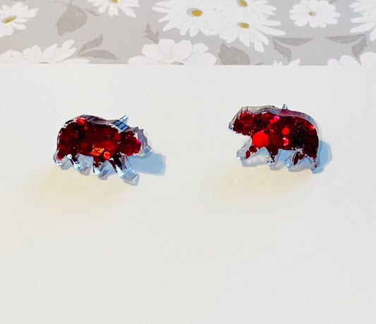 Red Bear  Glitter Stud Earrings