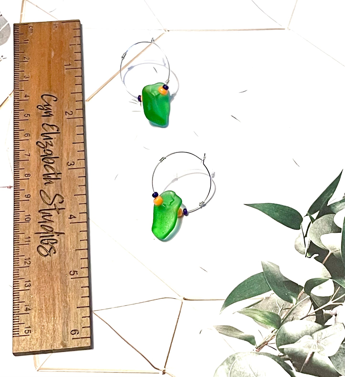 Green Sea Glass Hoop Earrings