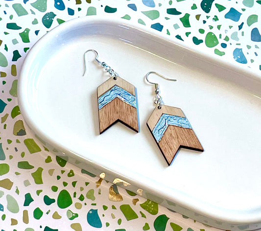 Chevron Wood Earrings with Silver Inlay