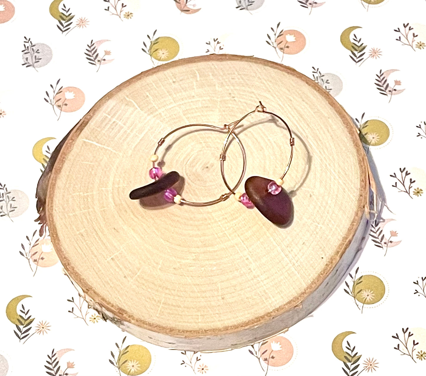 Brown Sea Glass Hoop Earrings