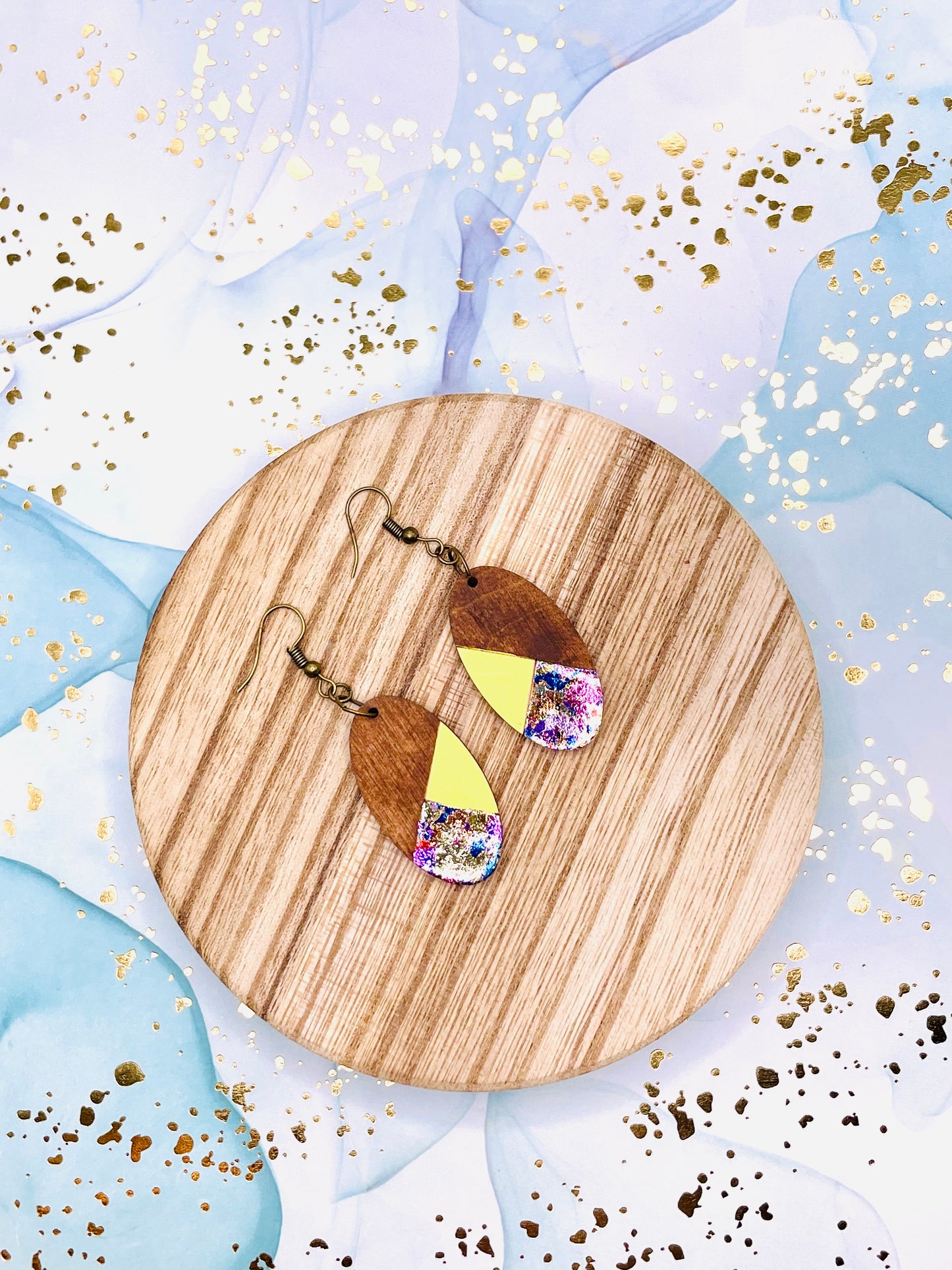 Yellow and Funfetti Wooden Earrings