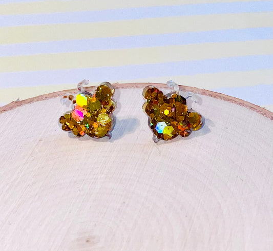 Gold Bee Glitter Stud Earrings
