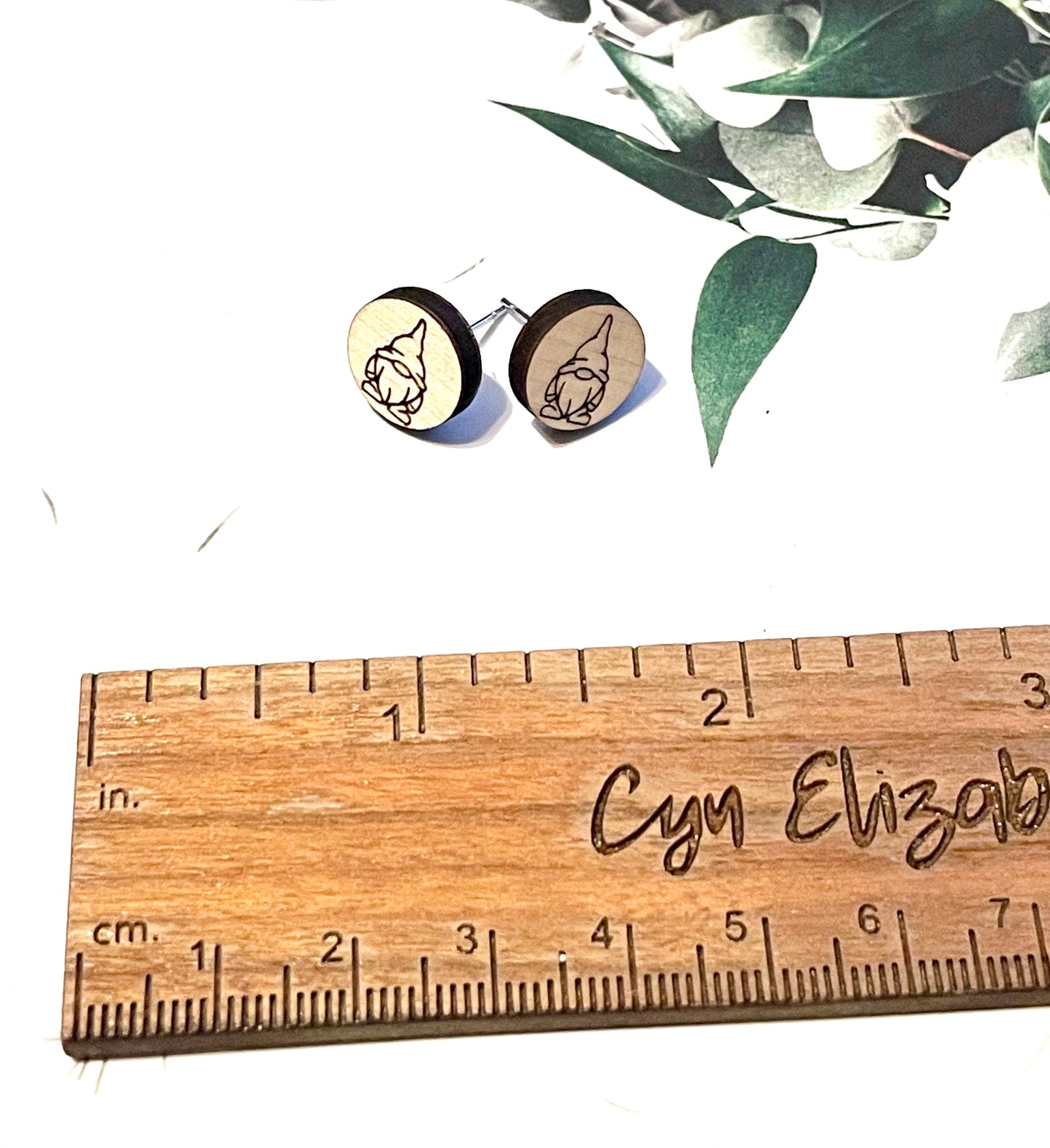 Gnome Wood Stud Earrings