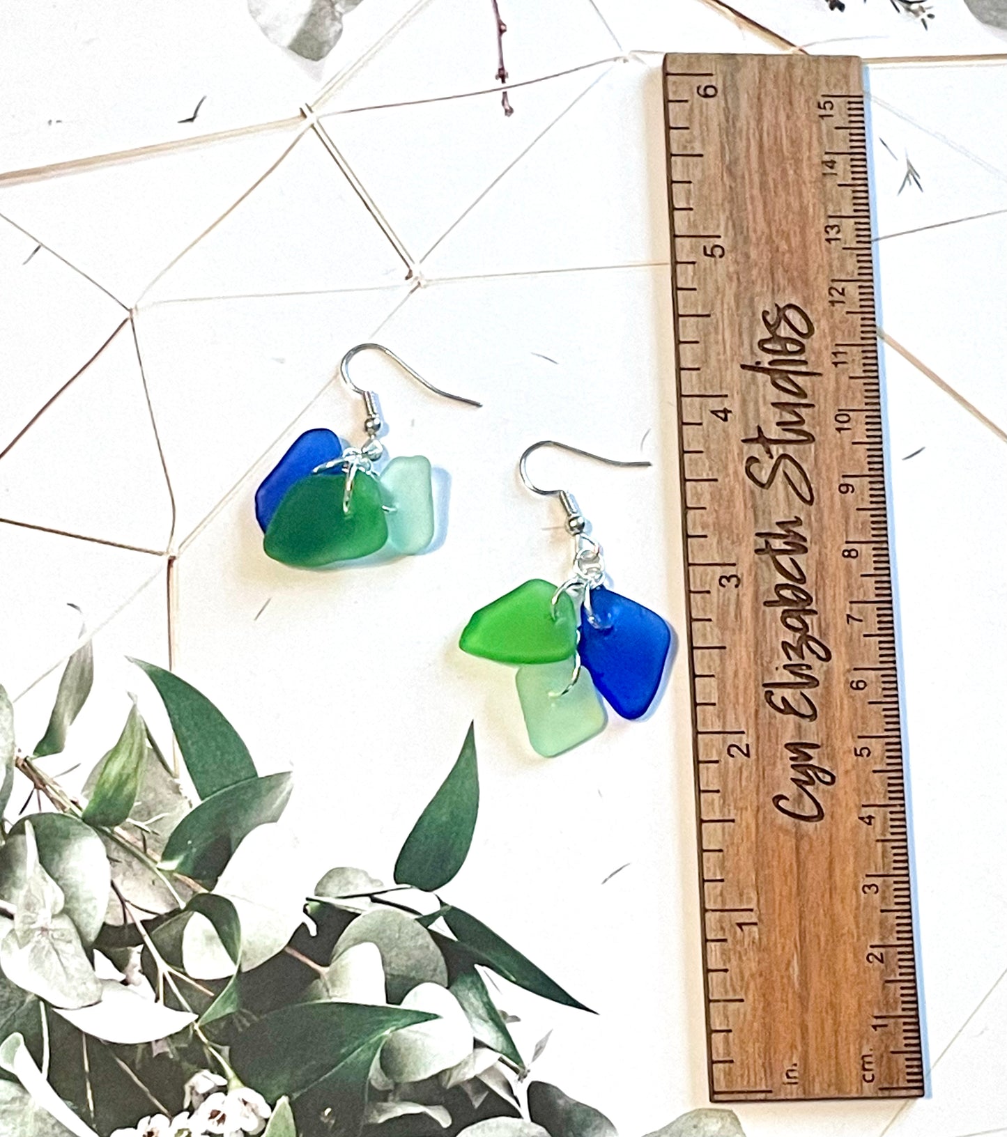 Blue, Green, and Aqua Sea Glass Earrings