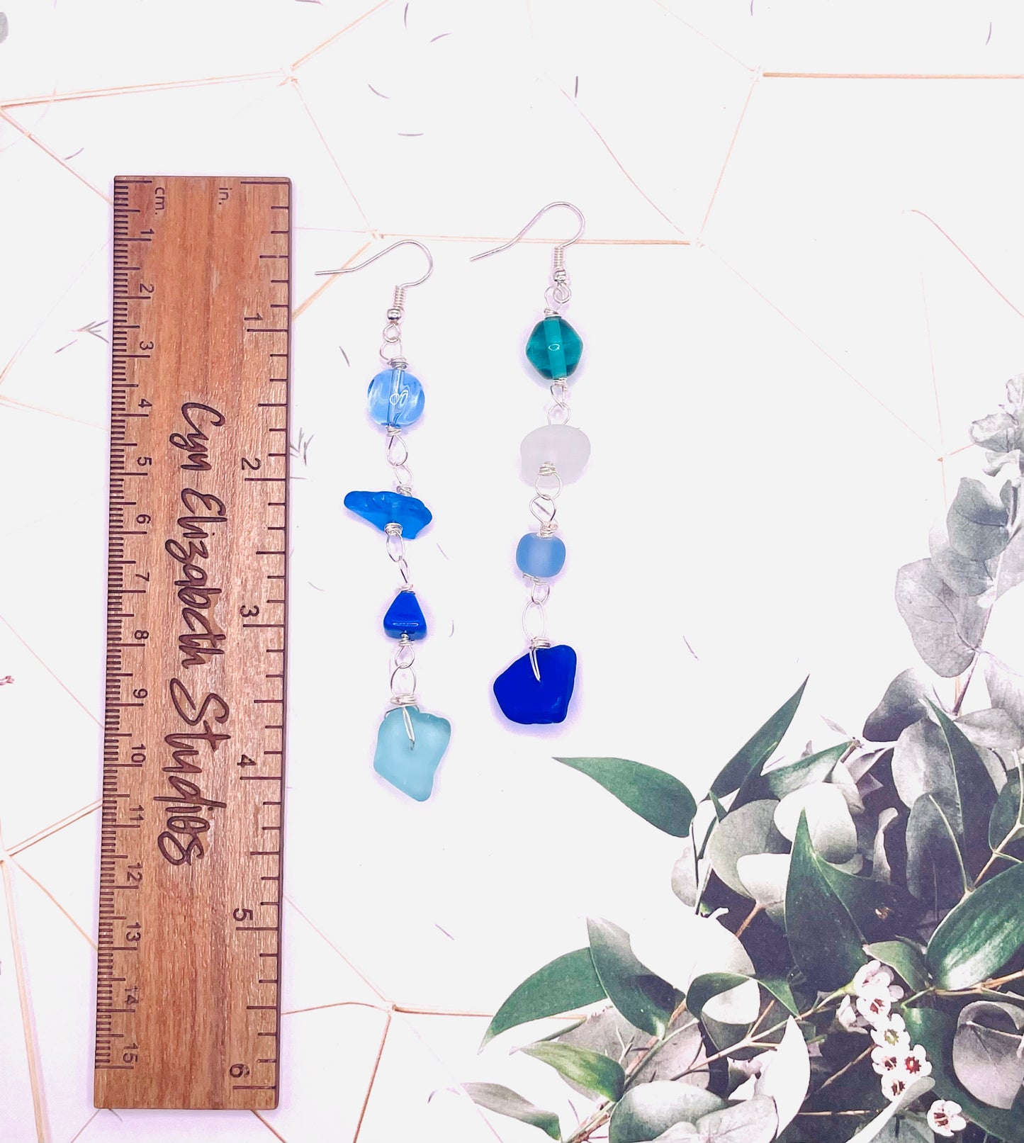 Blue Sea Glass and Bead Earrings