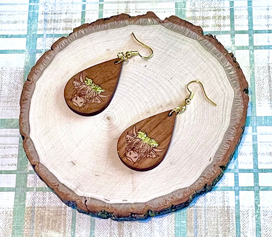 Highland Cow Wood Earrings