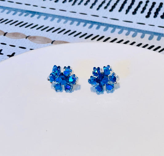 Blue Snowflake Glitter Stud Earrings