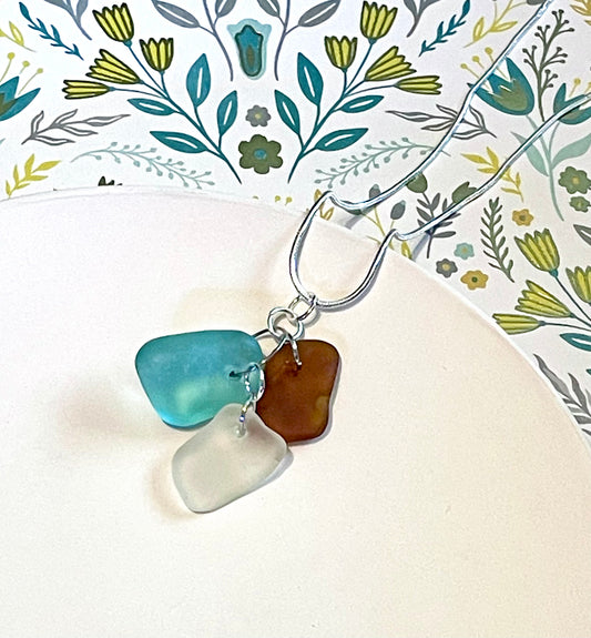 Sea Glass Trio Pendant Necklace