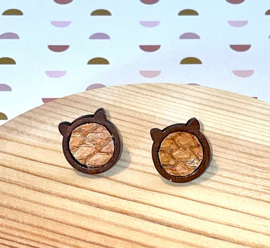 Brown Bear Salmon Skin Earrings