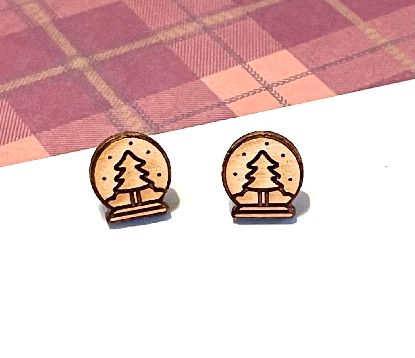 Snow Globe Wood Stud Earrings