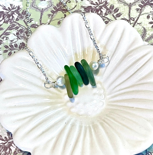Green Sea Glass Mini Bar Necklace