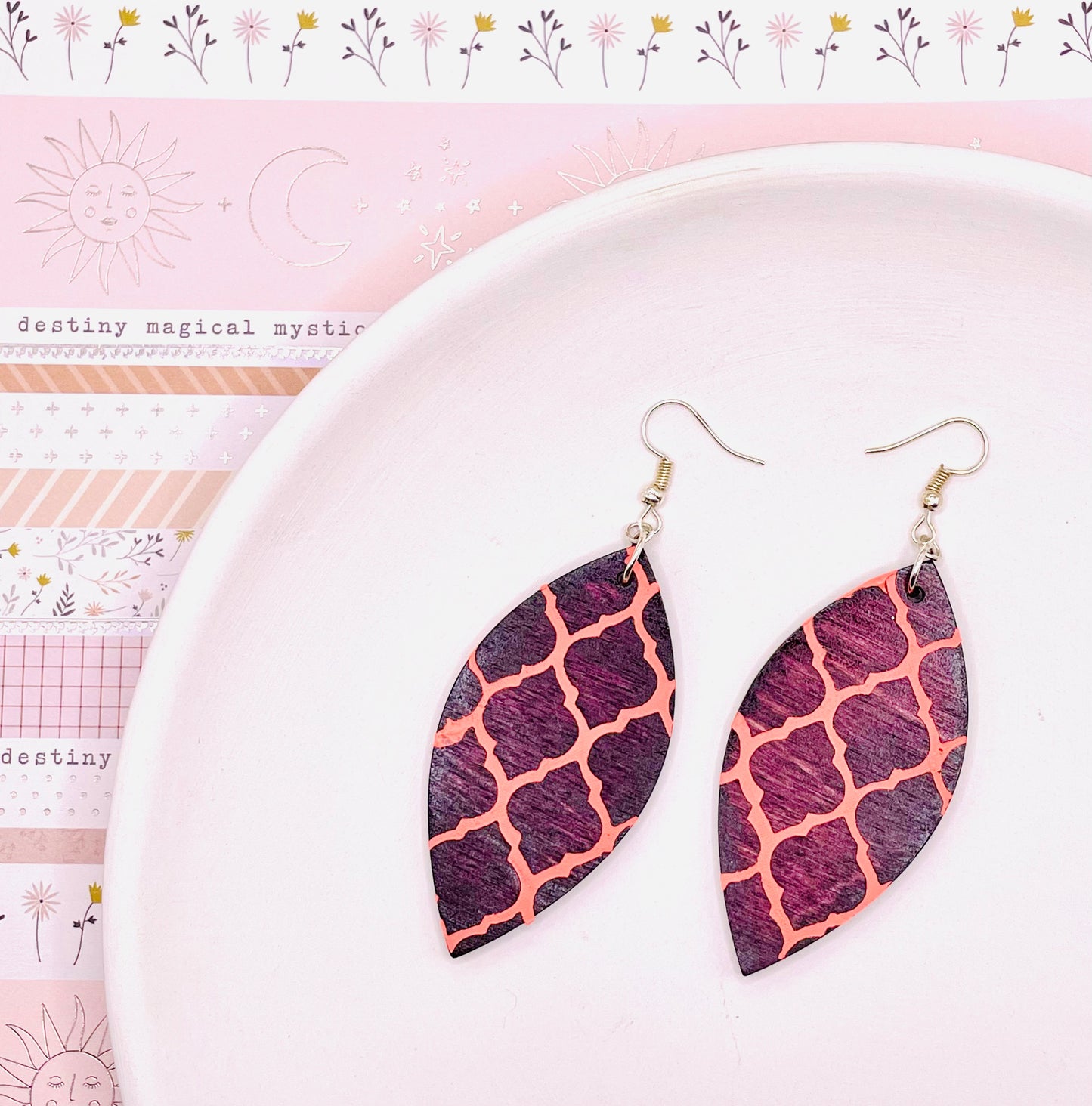 Screenprint Patterned Wooden Earrings