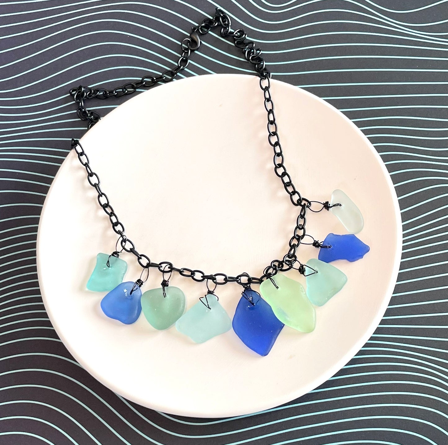 Blue Sea Glass Lucky 9’s Statement Necklace