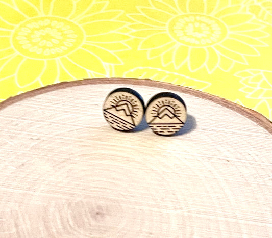 Mountain Sunrise Wood Stud Earrings