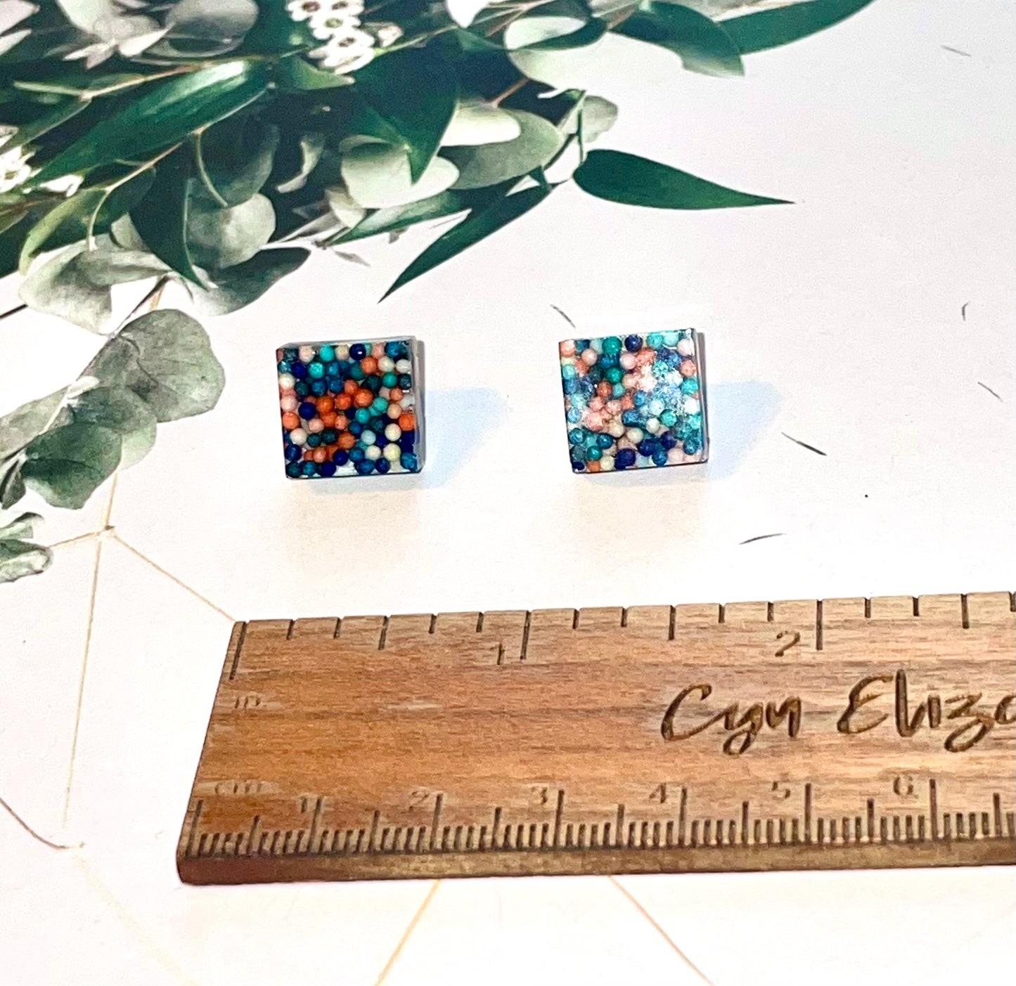 Square Candy Sprinkle Stud Earrings