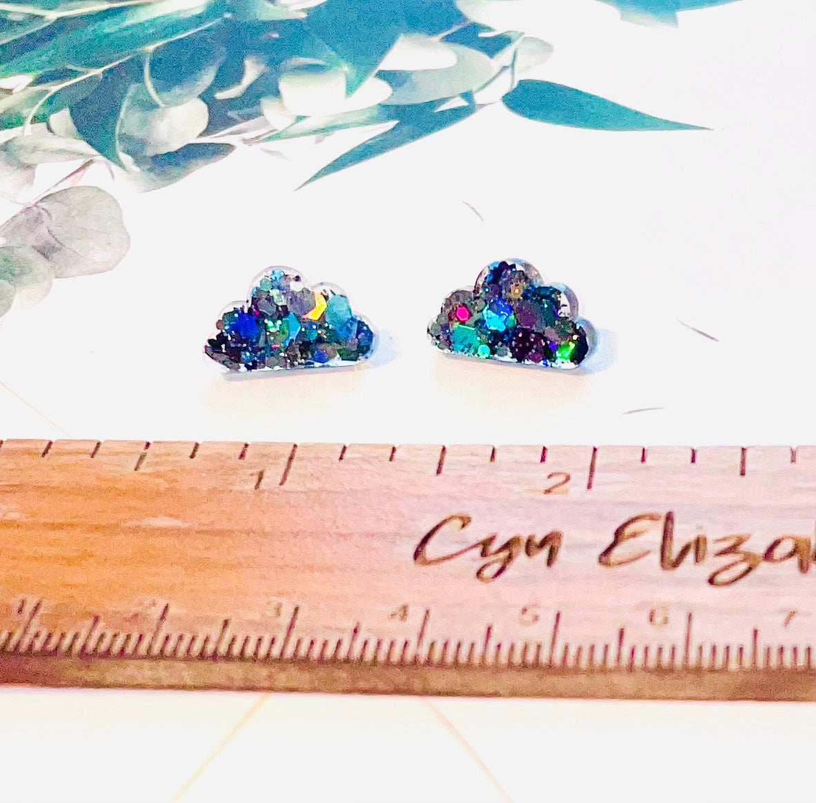 Blue Cloud Glitter Stud Earrings