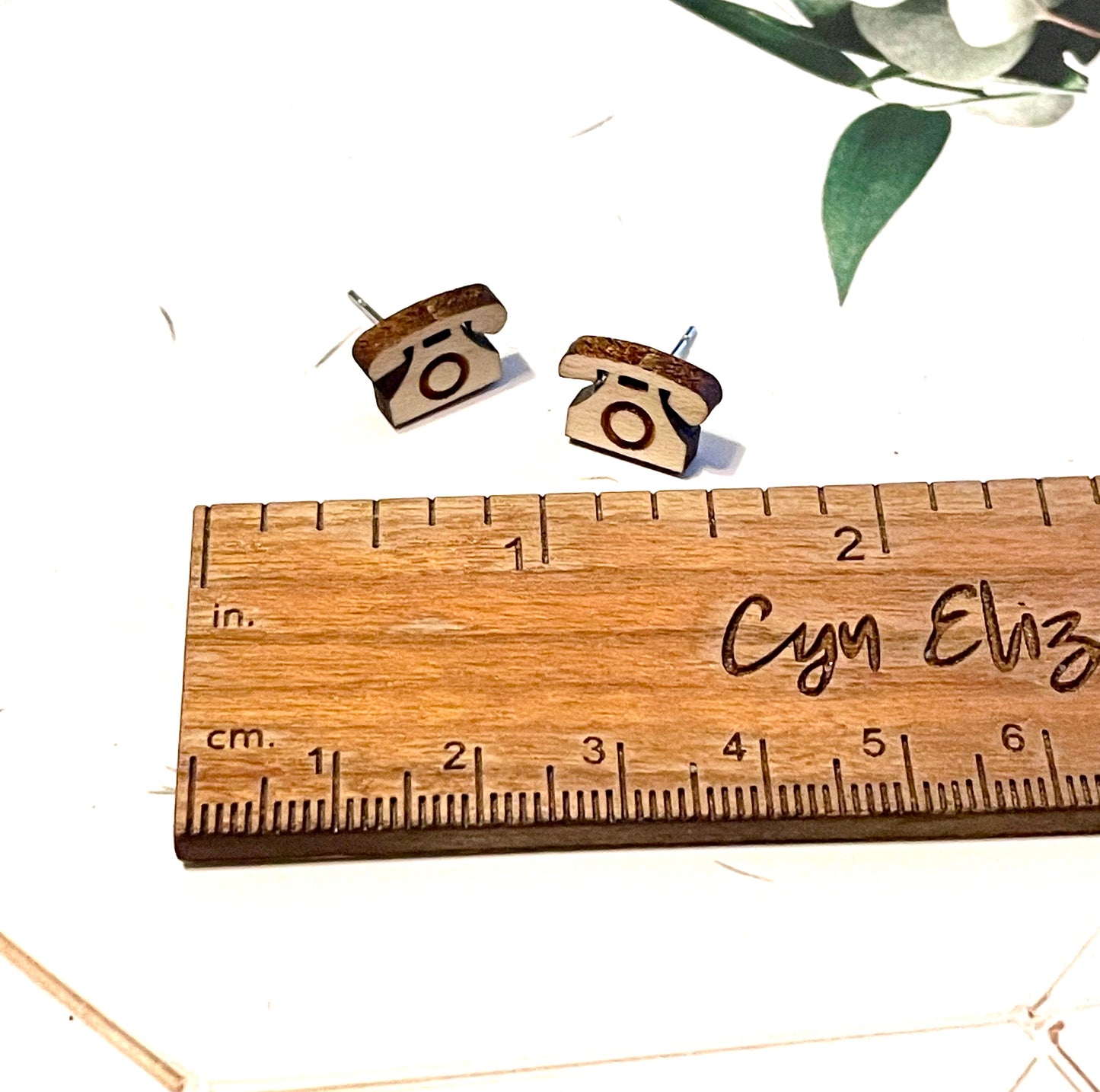 Phone Wood Stud Earrings