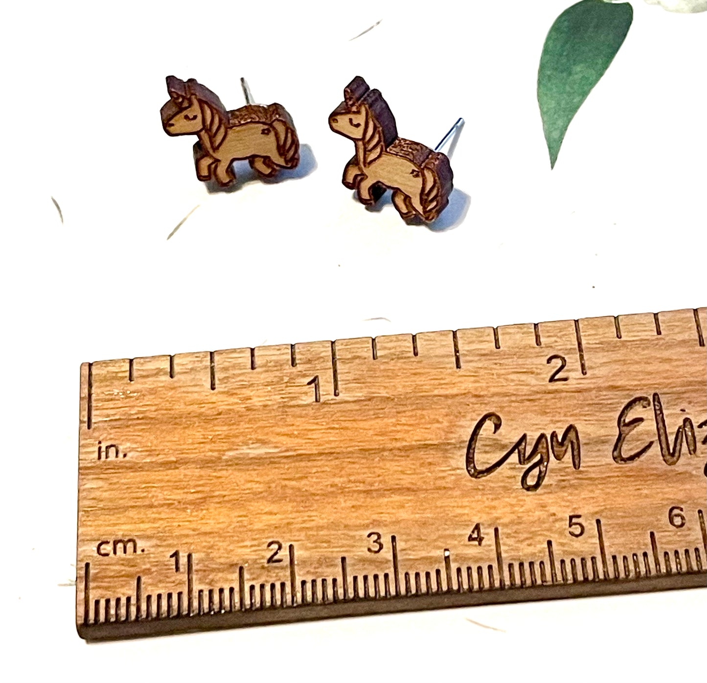 Unicorn Wood Stud Earrings