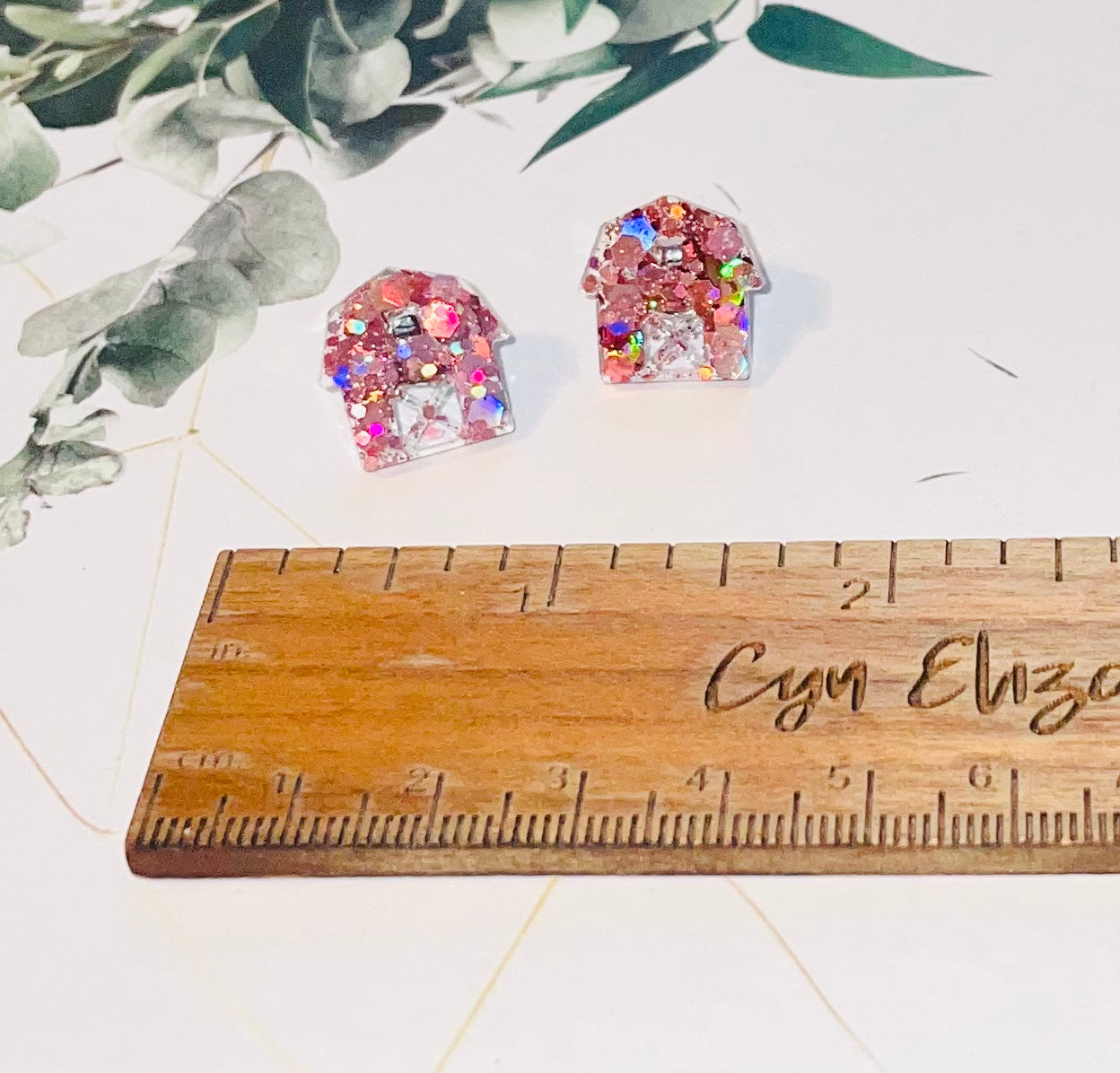 Pink Barn Glitter Stud Earrings