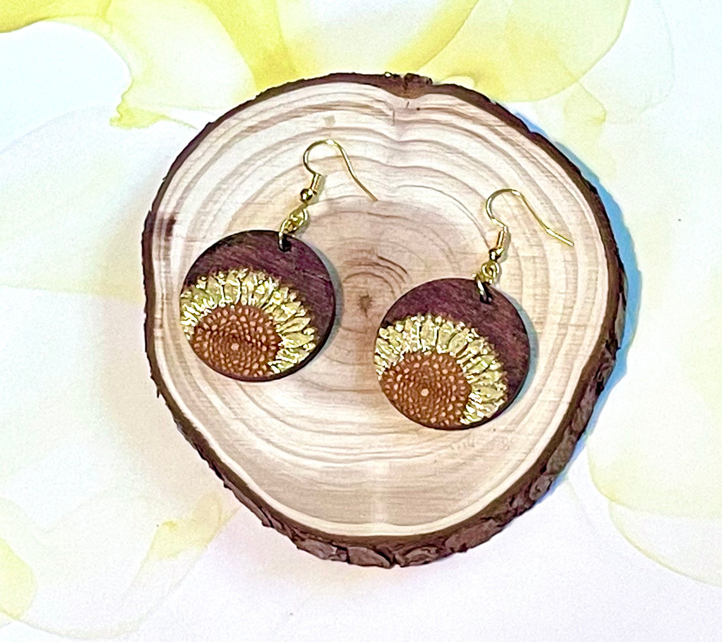 Sunflower Wood Earrings