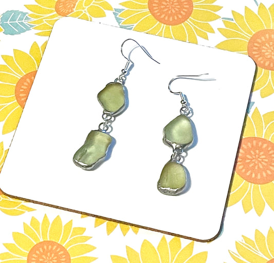 Pale Lime Green Sea Glass Earrings