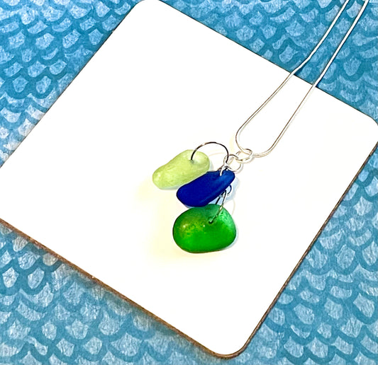 Green, Aqua, and Cobalt Sea Glass Necklace
