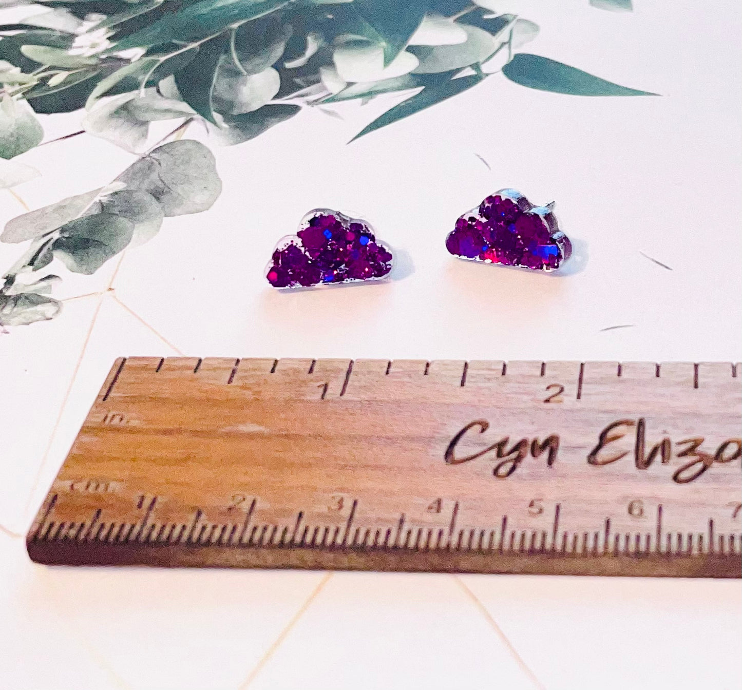 Purple Cloud Glitter Stud Earrings