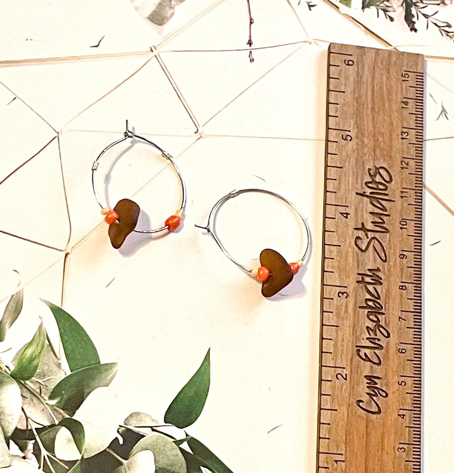 Brown Sea Glass Hoop Earrings