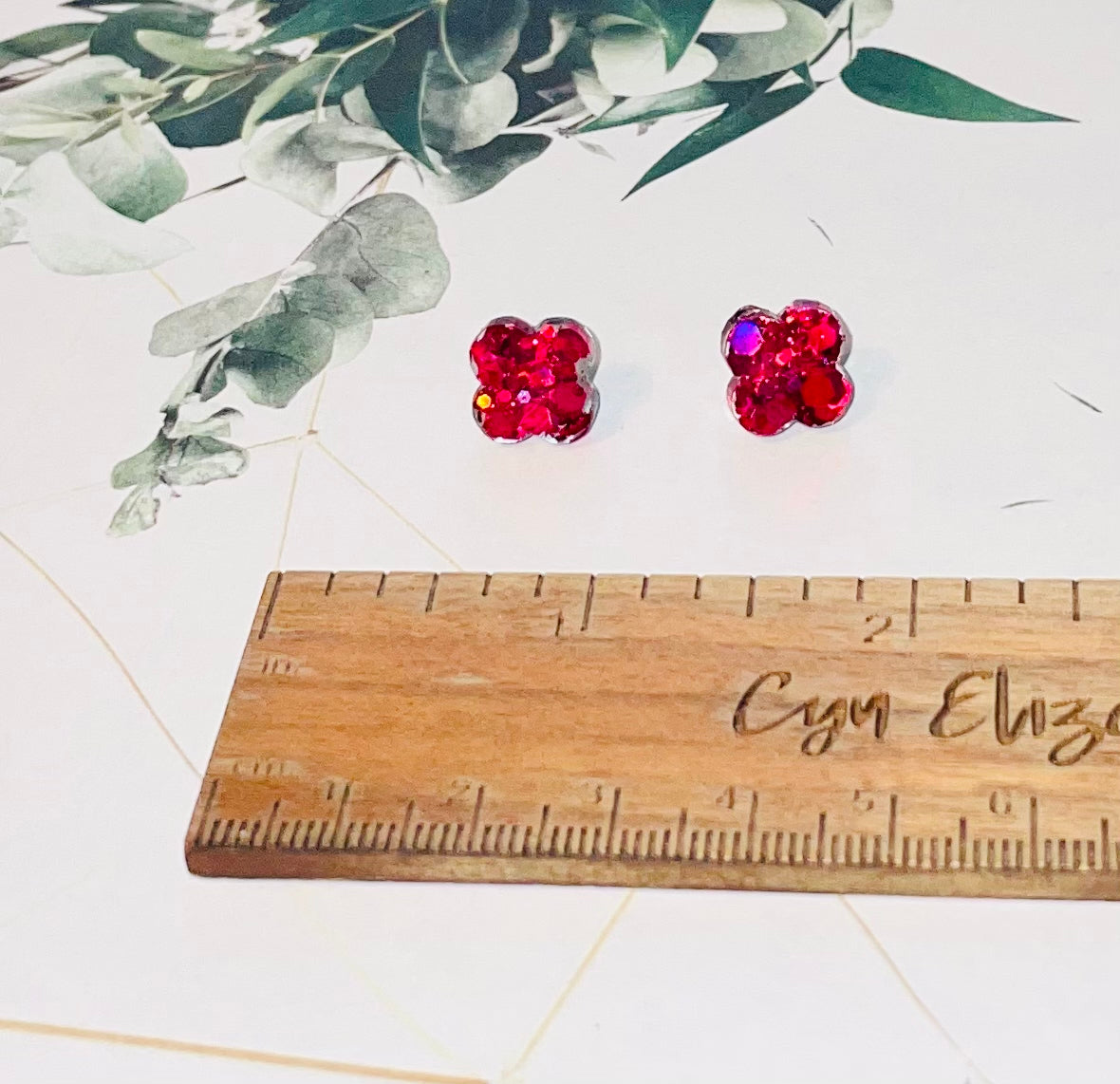 Magenta Glitter Stud Earrings