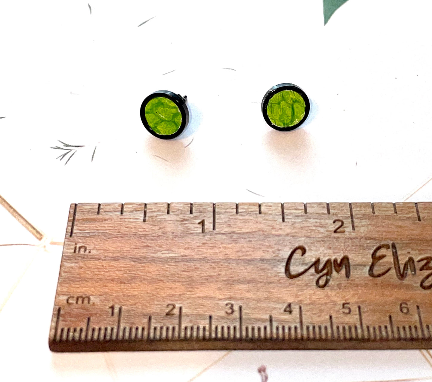 Green Salmon Skin Stud Earrings