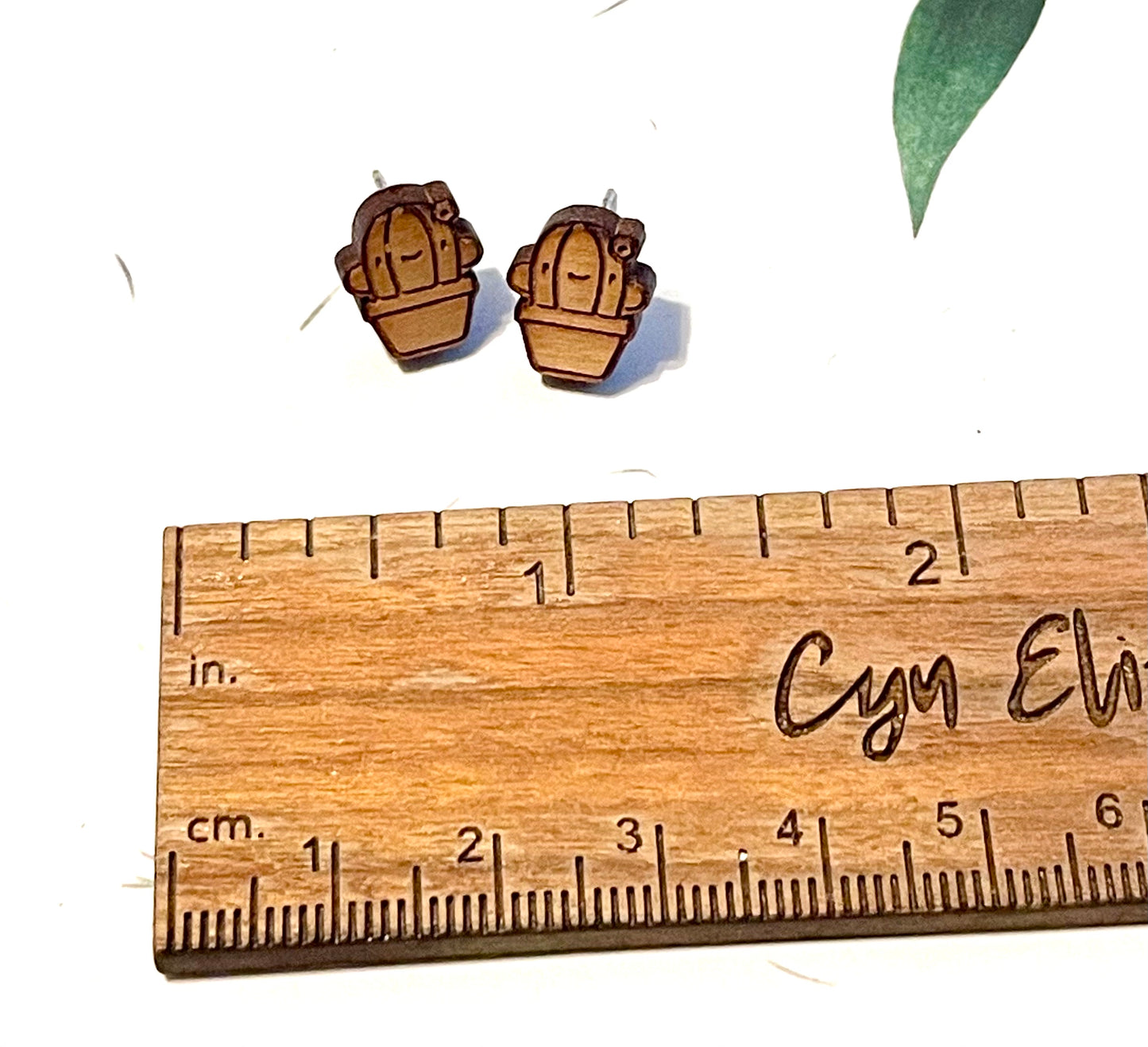 Cactus Wood Stud Earrings