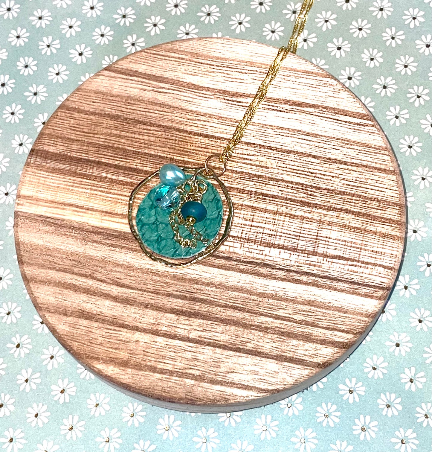 Teal Salmon Skin Necklace