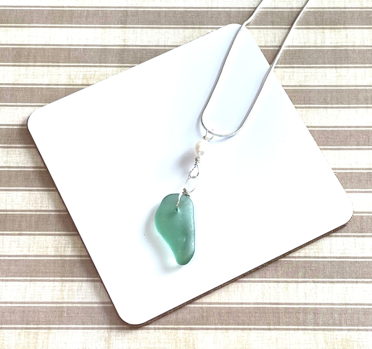 Teal Sea Glass and Pearl Necklace