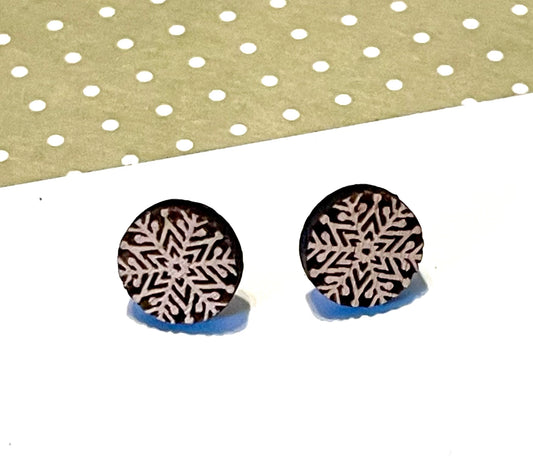 Tiny Snowflake Wood Stud Earrings