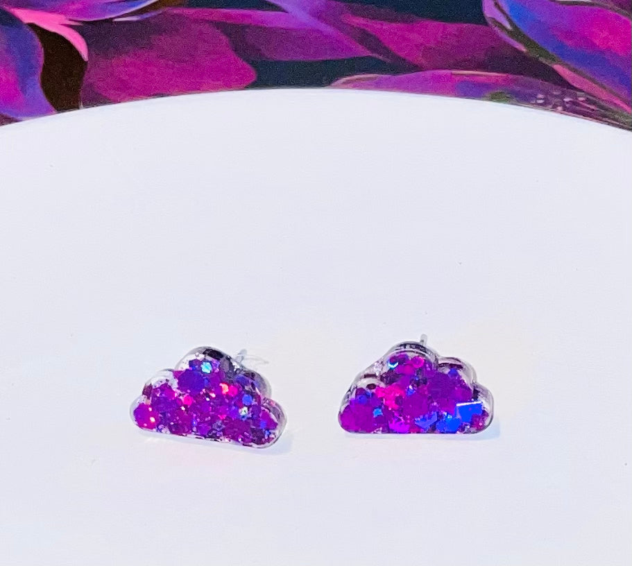 Purple Cloud Glitter Stud Earrings