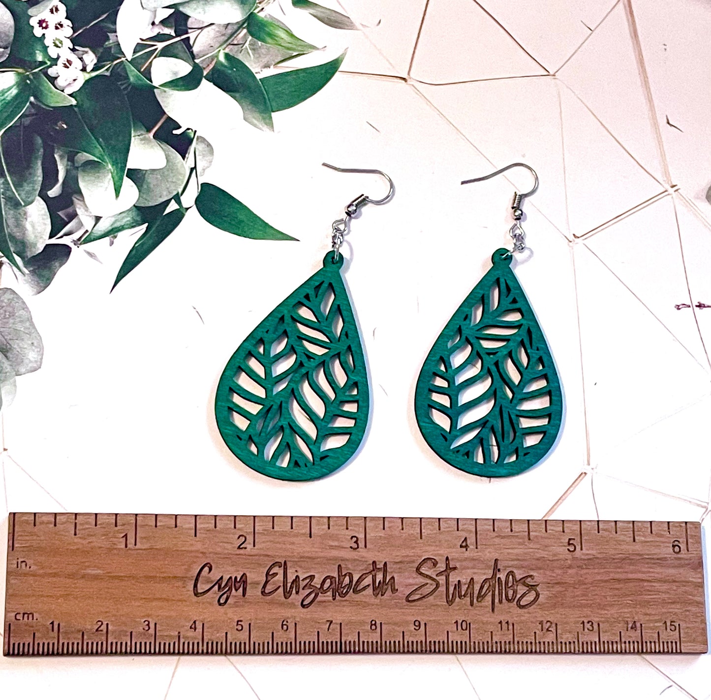 Green Cutout Wood Earrings