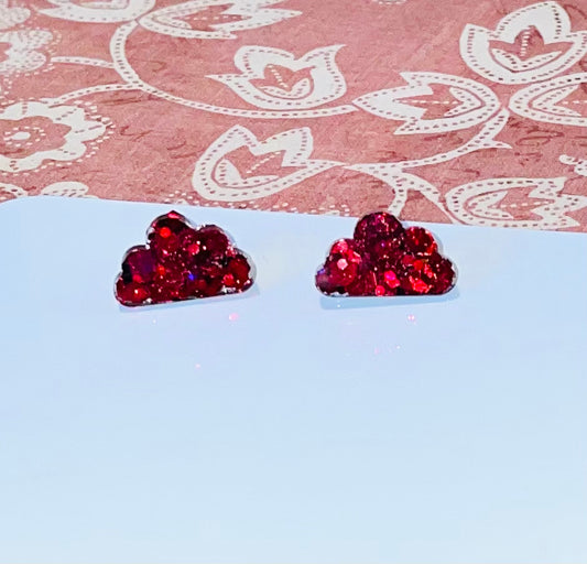 Red Cloud Glitter Stud Earrings