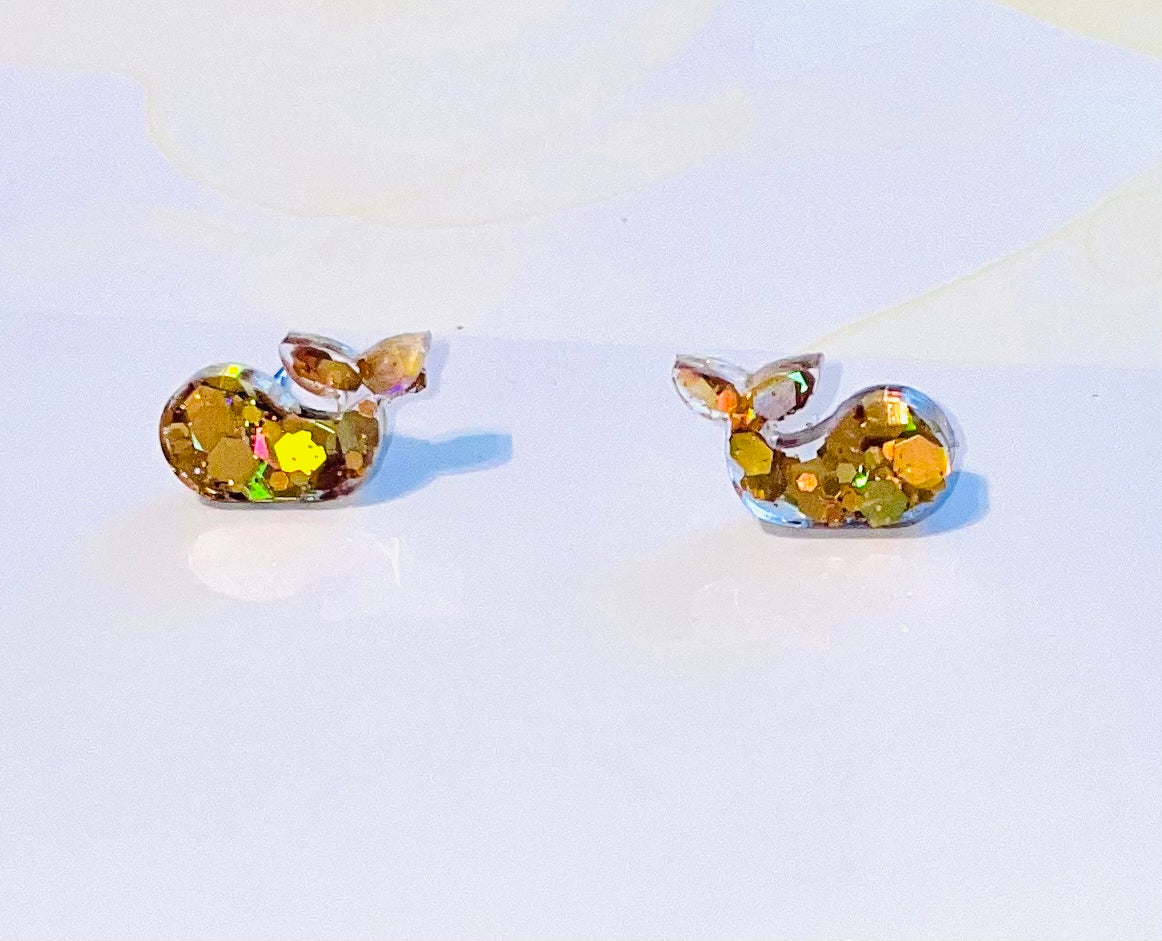 Gold Whale Glitter Stud Earrings