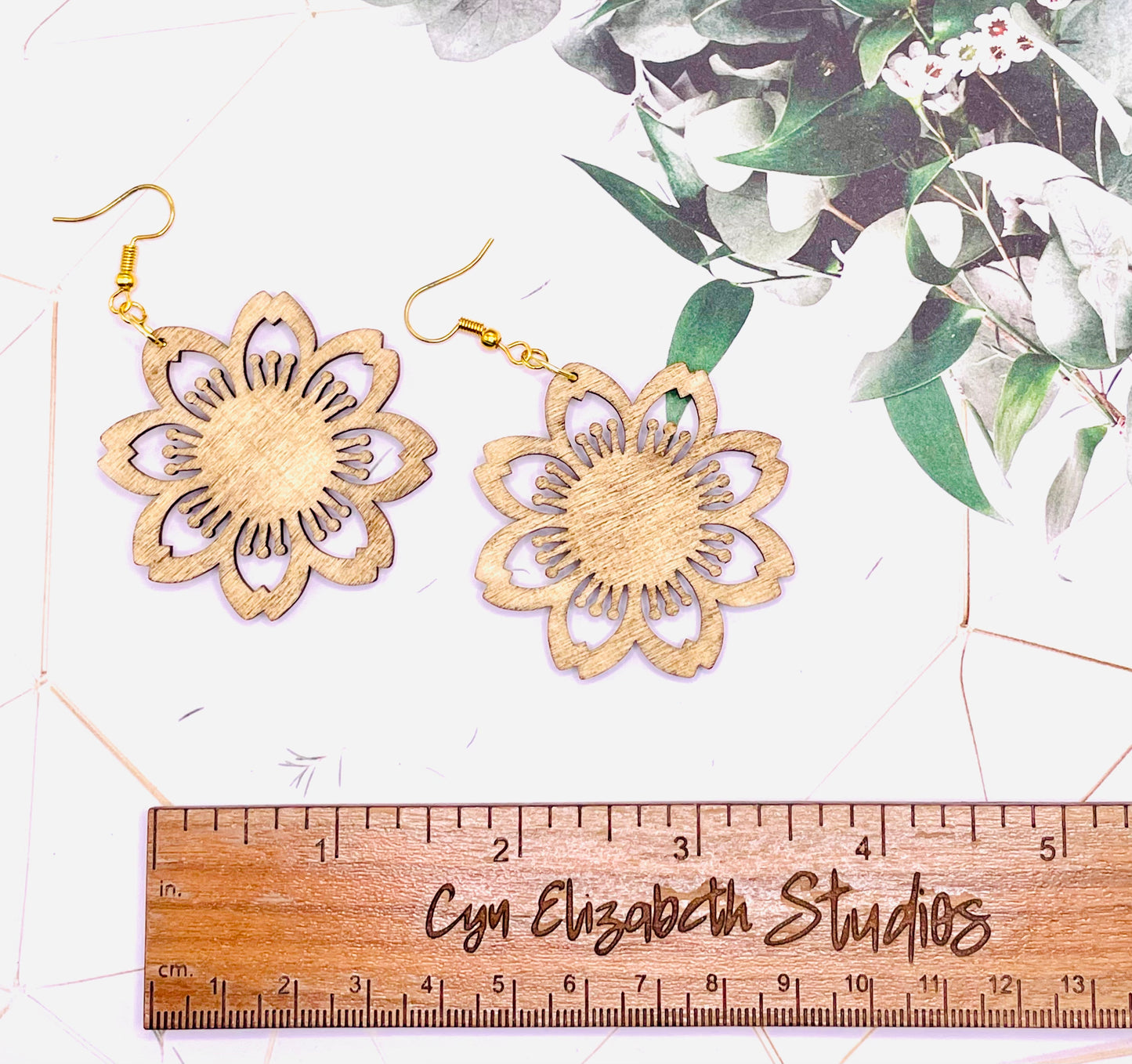 Cutout Flower Wooden Earrings