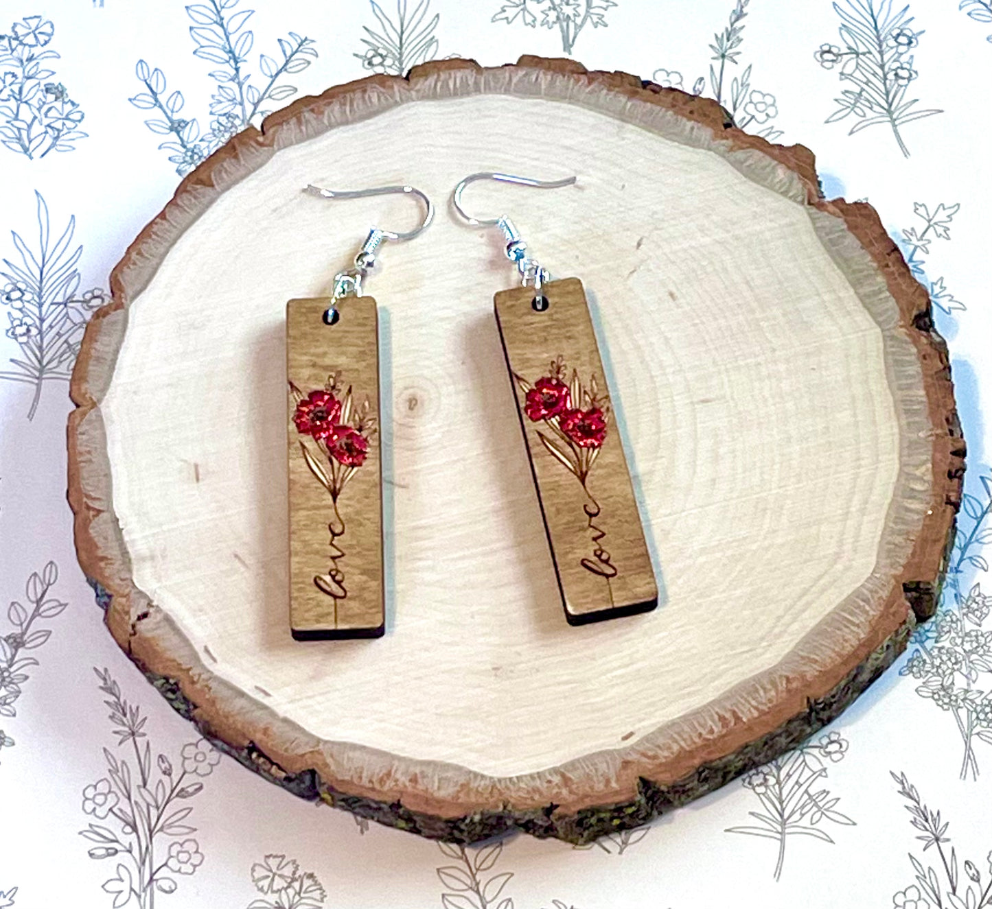 Love Floral Wood Earrings