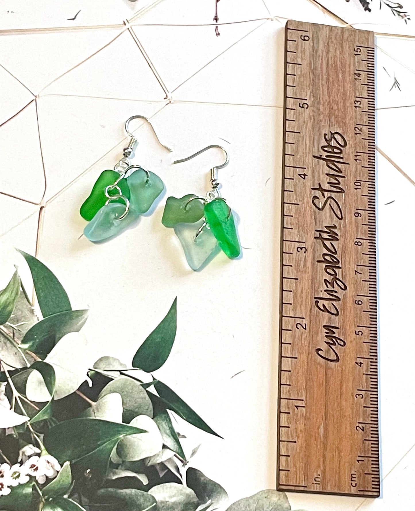 Green and Olive Sea Glass Earrings