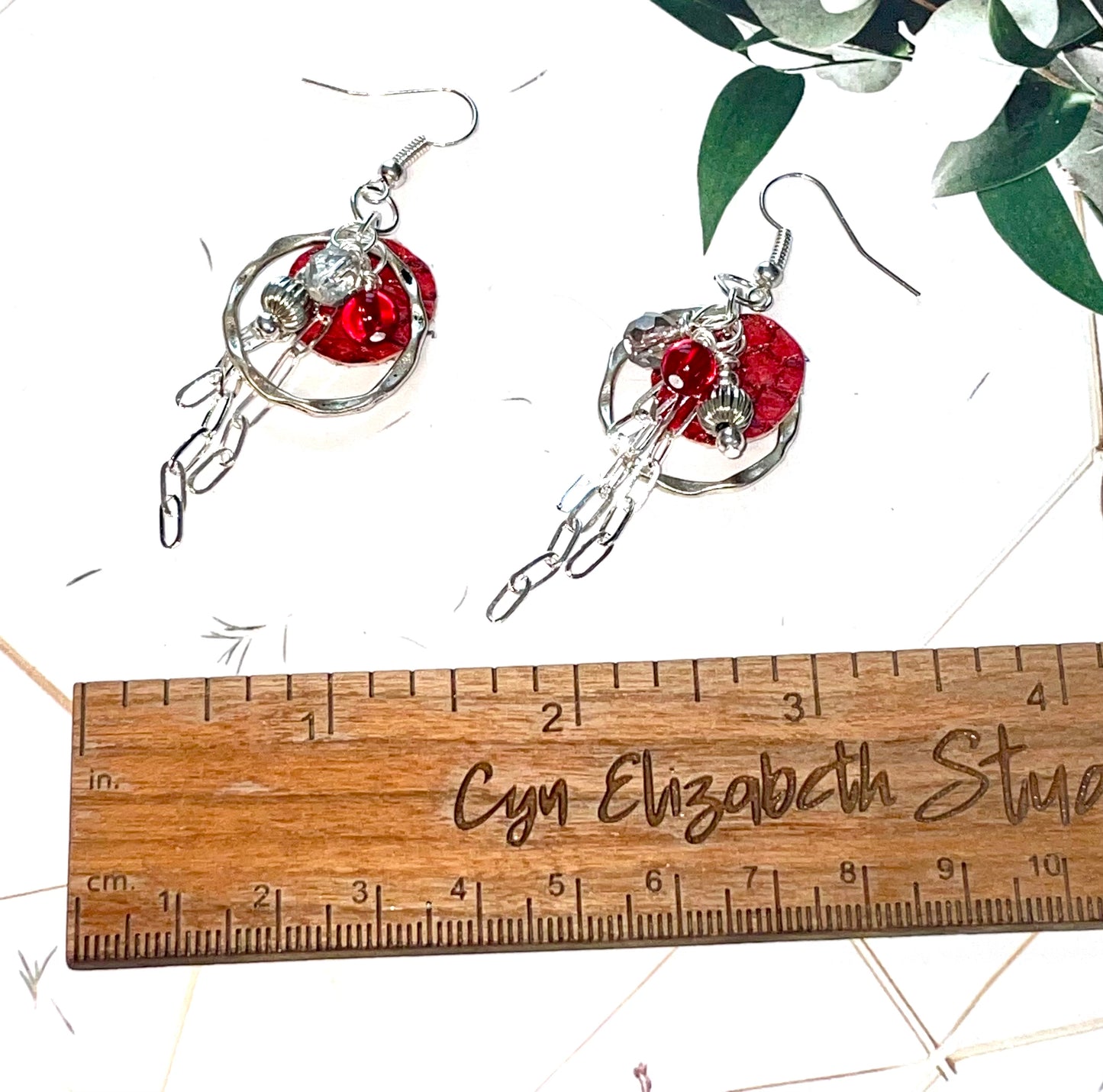 Red and Silver Salmon Skin Earrings