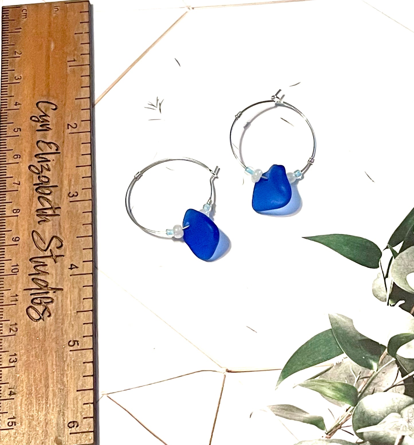 Cobalt Blue Sea Glass Hoop Earrings