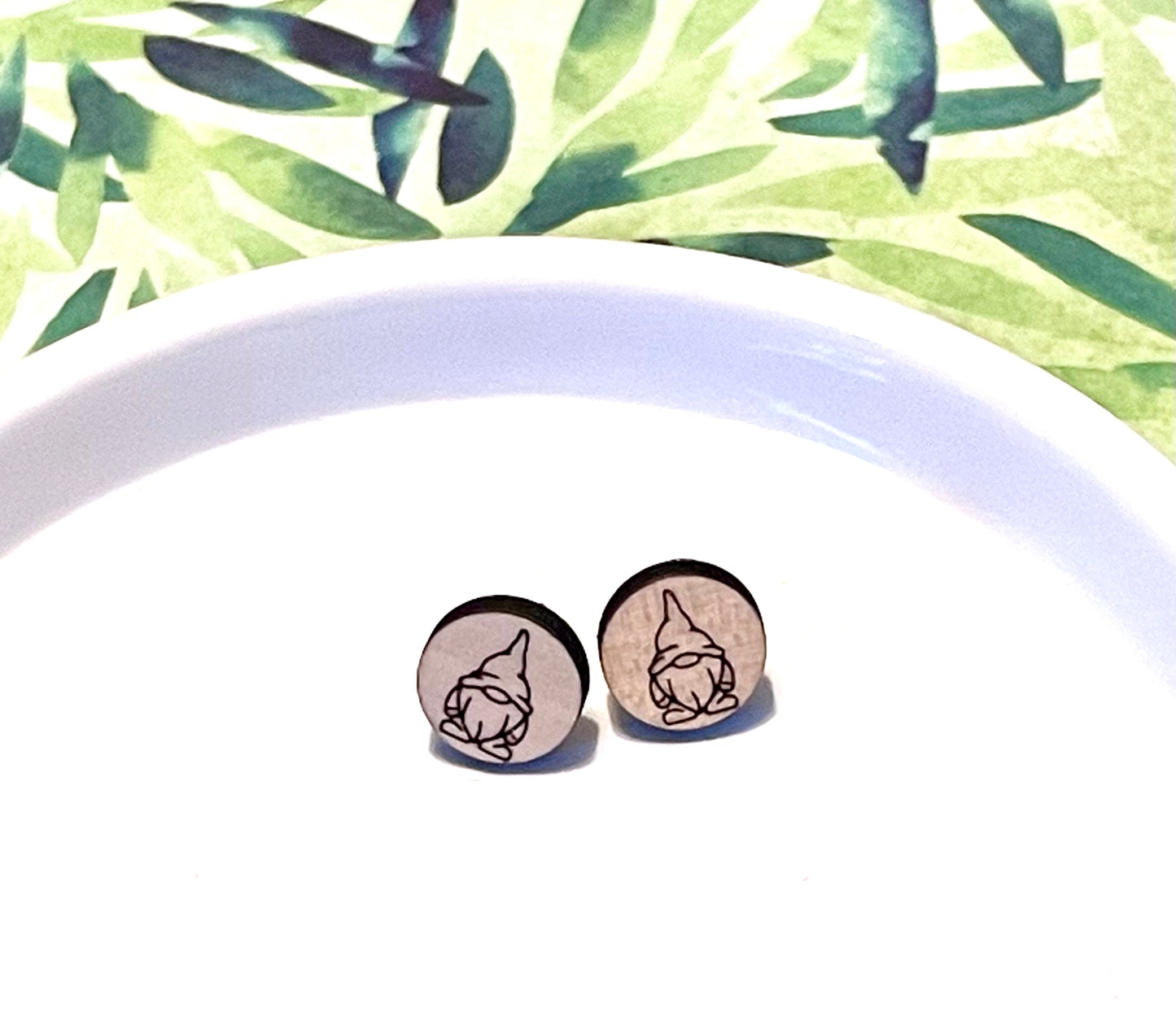 Gnome Wood Stud Earrings