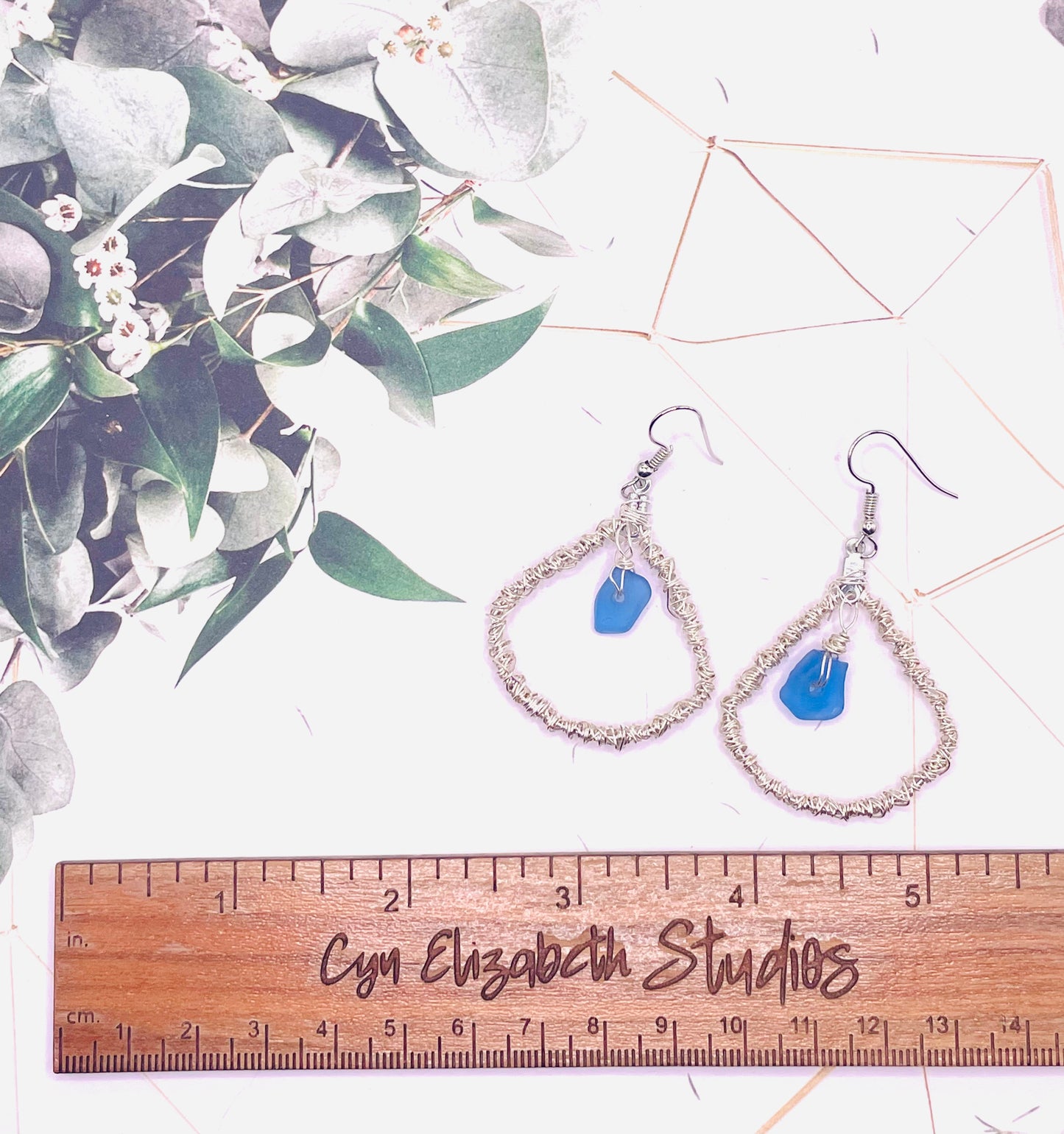 Cornflower Blue Sea Glass Statement Earrings