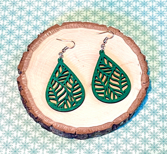 Green Cutout Wood Earrings