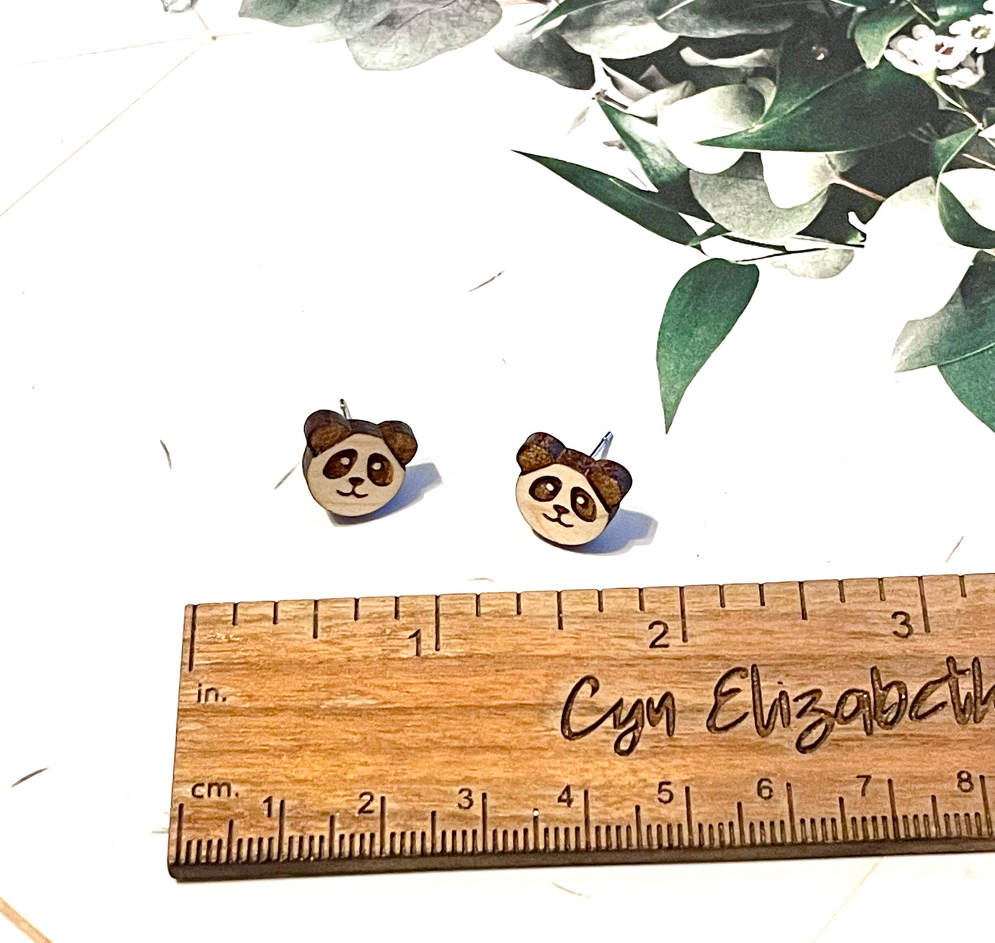 Panda Wood Stud Earrings